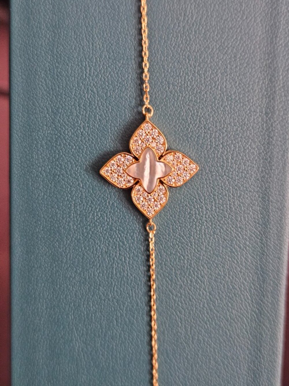 925 Silver Gold Moissanite Clover Adjustable Bracelet